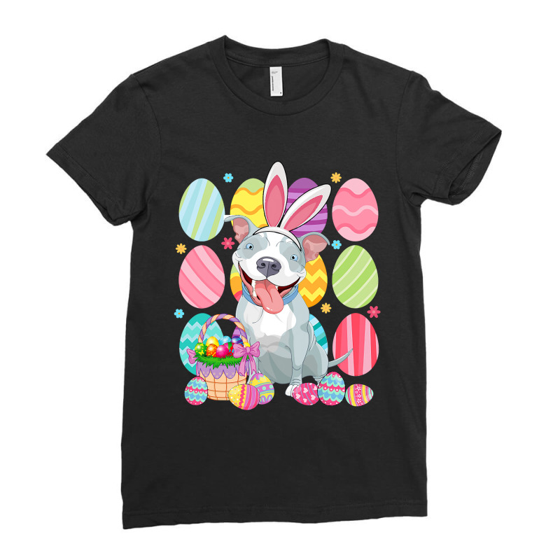 Cute Pitbull Easter Bunny Ear Colorful Easter Egg  Ladies Fitted T-Shirt by kerrmanthez | Artistshot