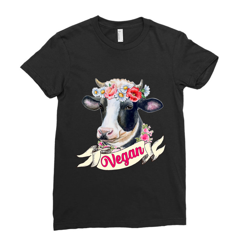 Funny Vegan Flower Cow Vegetarian Lovers Animals C Ladies Fitted T-Shirt by kerrmanthez | Artistshot