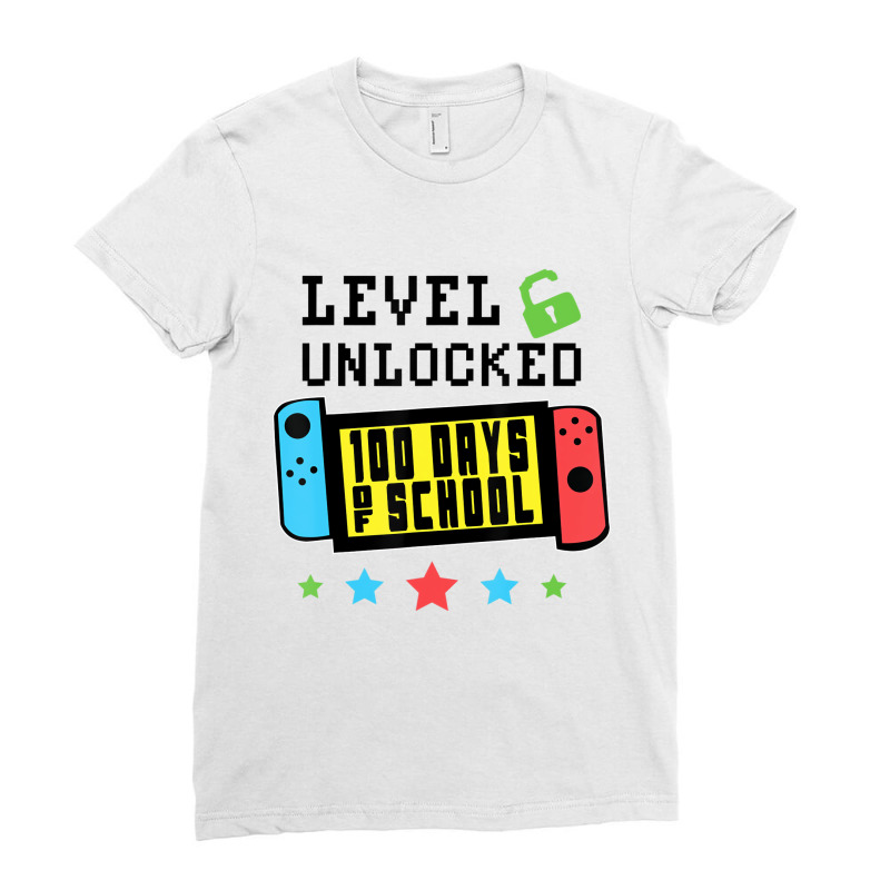 Level Unlocked 100 Days Of School Gamer Graphic Ar Ladies Fitted T-Shirt by holden | Artistshot