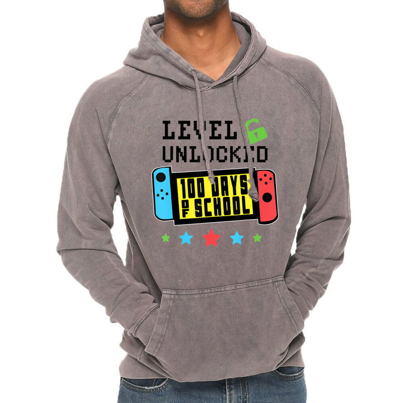 Level Unlocked 100 Days Of School Gamer Graphic Ar Vintage Hoodie by holden | Artistshot