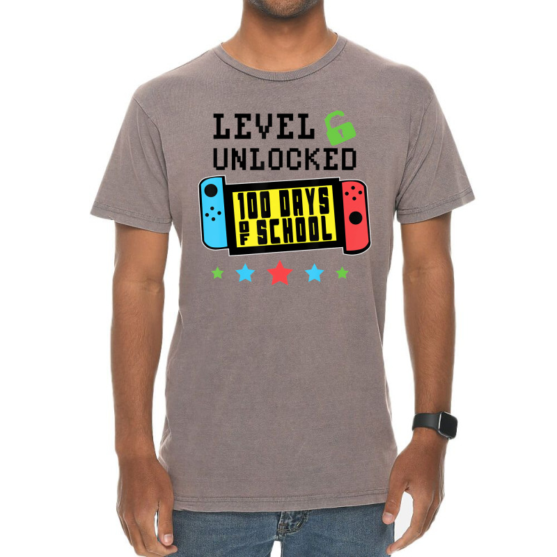 Level Unlocked 100 Days Of School Gamer Graphic Ar Vintage T-Shirt by holden | Artistshot