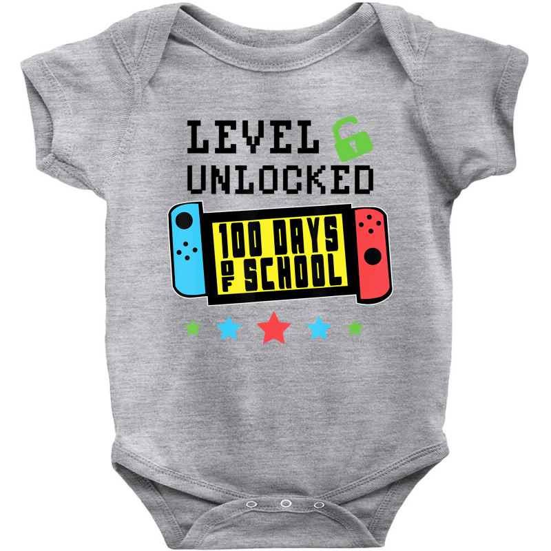 Level Unlocked 100 Days Of School Gamer Graphic Ar Baby Bodysuit by holden | Artistshot