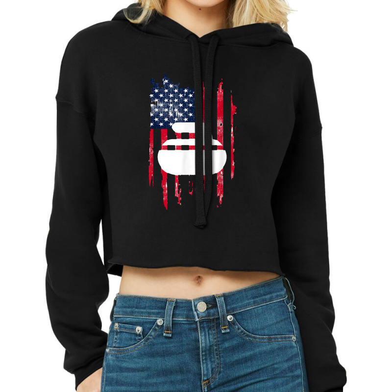 Curling Novelty Usa Flag Curling Stone Cropped Hoodie by godongteles | Artistshot