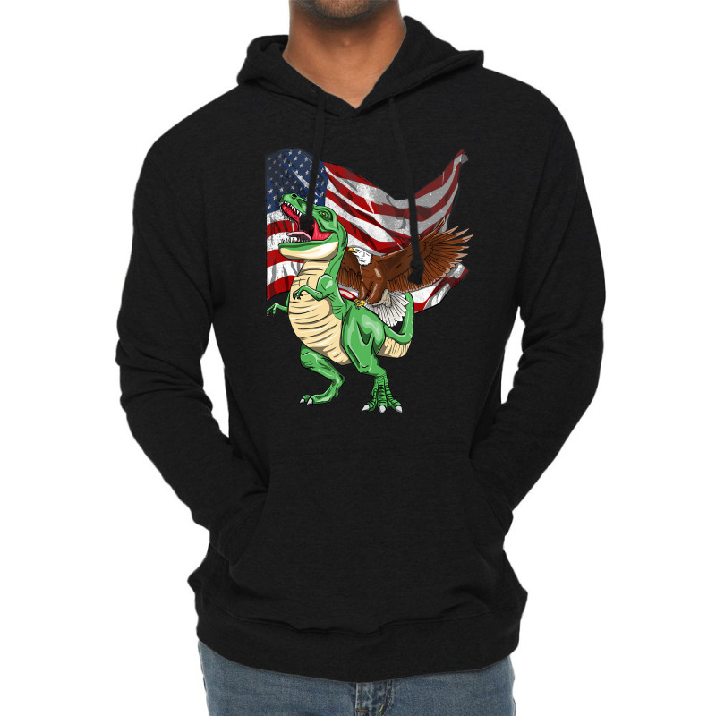 Bald Eagle Riding T Rex Dinosaur American Flag Pat Lightweight Hoodie | Artistshot