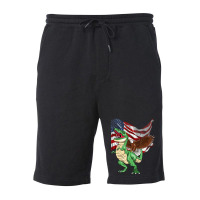 Bald Eagle Riding T Rex Dinosaur American Flag Pat Fleece Short | Artistshot