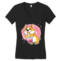 Boba Milk Tea Corgi Dog Puppy Lover Kawaii Japanes Women's V-neck T-shirt | Artistshot