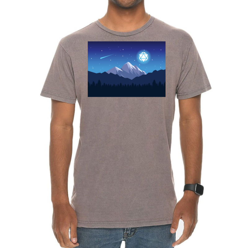 Snowy Cold Night Shooting Stars D20 Dice Moon Land Vintage T-shirt | Artistshot