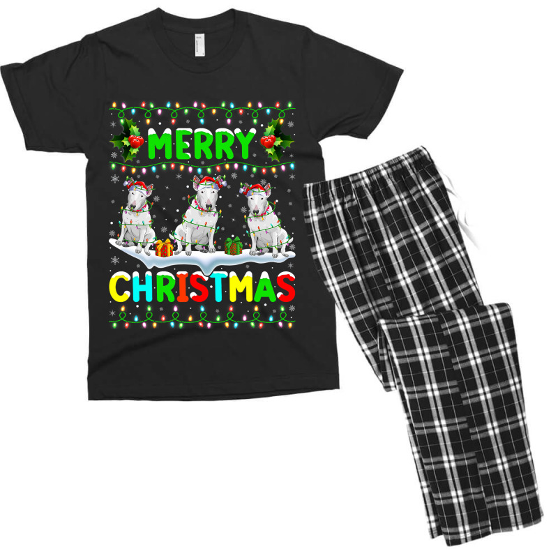 Xmas Lighting Santa Hat Merry Christmas Bull Terri Men's T-shirt Pajama Set by kerrmanthez | Artistshot