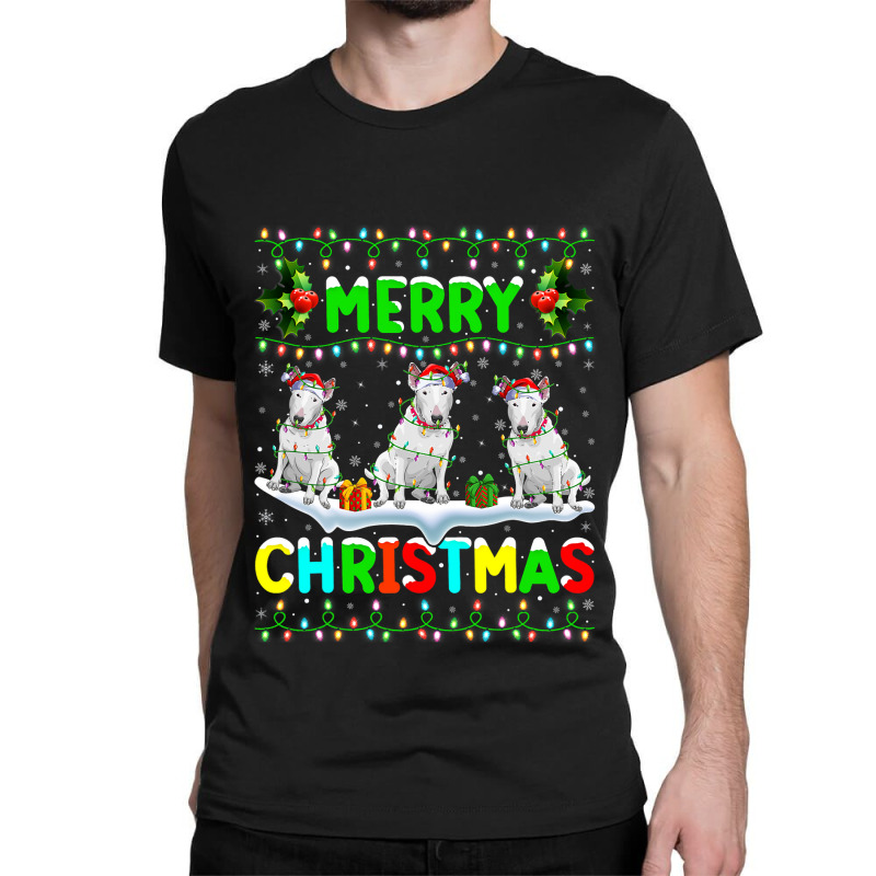 Xmas Lighting Santa Hat Merry Christmas Bull Terri Classic T-shirt | Artistshot