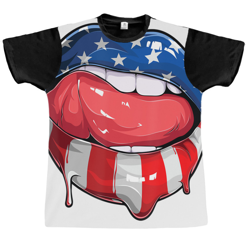 Usa Flag Dripping Lips 4th Of July Patriotic Ameri Graphic T-shirt | Artistshot