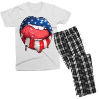 Usa Flag Dripping Lips 4th Of July Patriotic Ameri Men's T-shirt Pajama Set | Artistshot