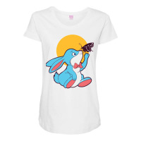 Cute Blue Bunny Playing With A Butterfly Maternity Scoop Neck T-shirt | Artistshot