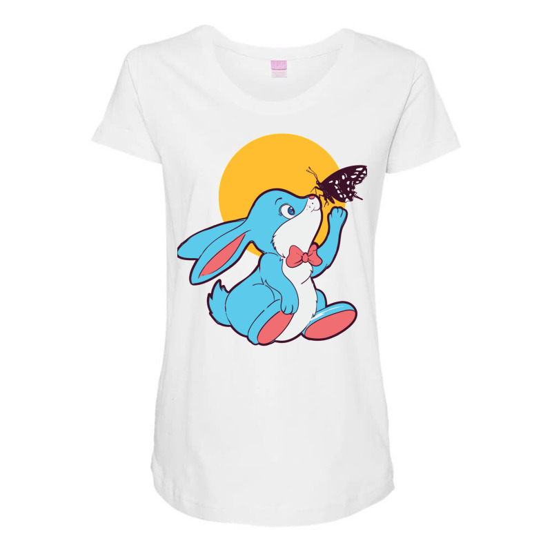 Cute Blue Bunny Playing With A Butterfly Maternity Scoop Neck T-shirt by formennox | Artistshot