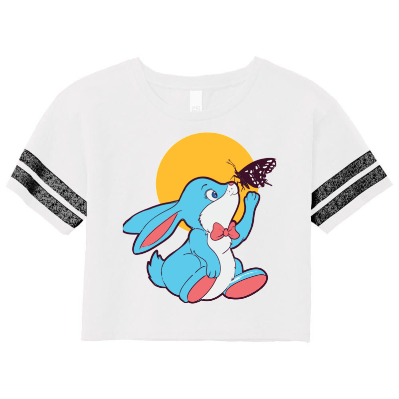 Cute Blue Bunny Playing With A Butterfly Scorecard Crop Tee by formennox | Artistshot