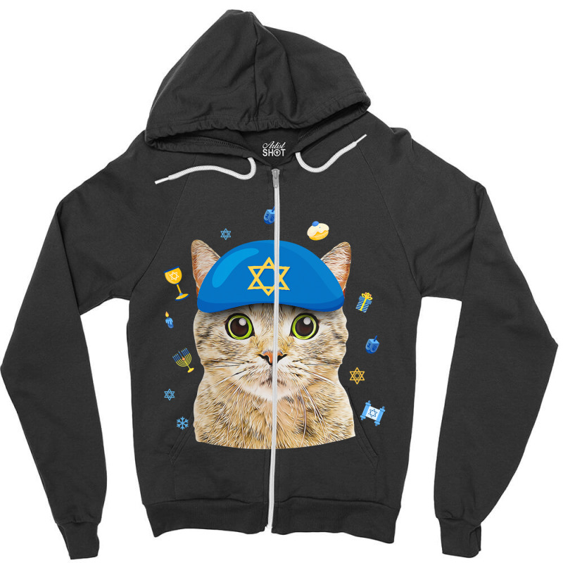 Happy Hanukkah Hanucat Cat Mom Pet Lovers Jewish H Zipper Hoodie | Artistshot