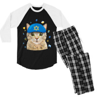 Happy Hanukkah Hanucat Cat Mom Pet Lovers Jewish H Men's 3/4 Sleeve Pajama Set | Artistshot