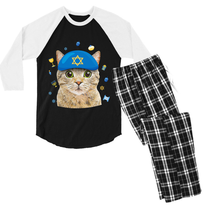 Happy Hanukkah Hanucat Cat Mom Pet Lovers Jewish H Men's 3/4 Sleeve Pajama Set | Artistshot