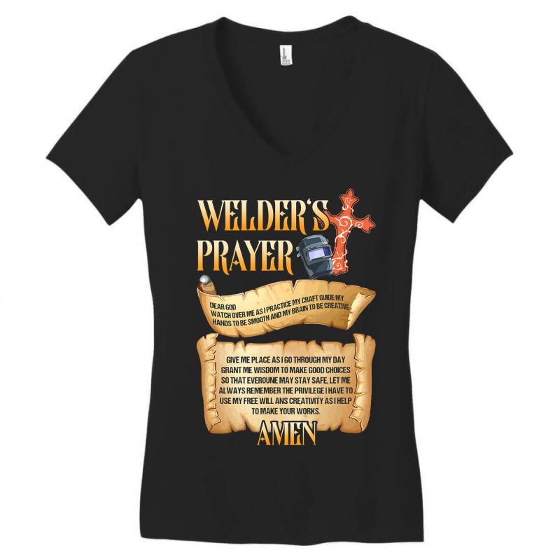 Welders Prayer Watch Over Me Welding Steelworker W Women's V-Neck T-Shirt by kerrmanthez | Artistshot