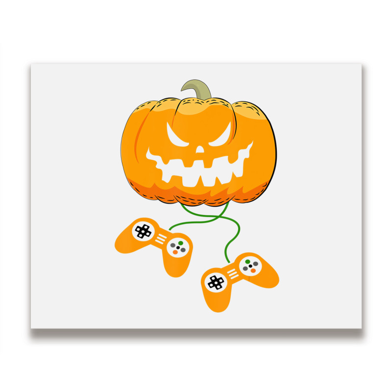 Halloween Video Gamer Pumpkin Jack O Lantern Boys Metal Print Horizontal | Artistshot