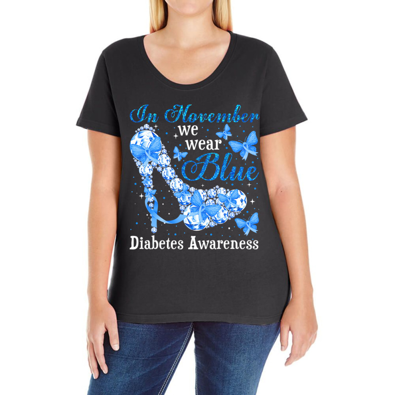 In November We Wear Blue Butterflies Diabetes Awar Ladies Curvy T-Shirt by kranendon | Artistshot