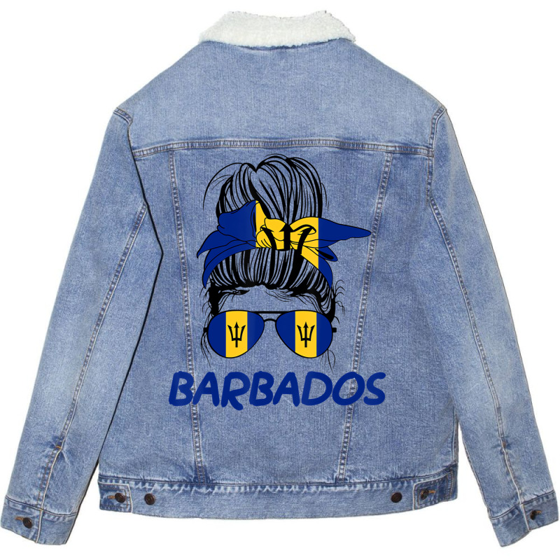 Barbados Girl Messy Bun, Barbados Flag Barbadian W Unisex Sherpa-Lined Denim Jacket by scrabeck | Artistshot