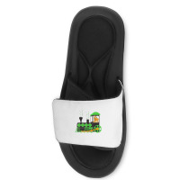 Dinosaur On Train St Patrick's Day Train Irish Sha Slide Sandal | Artistshot