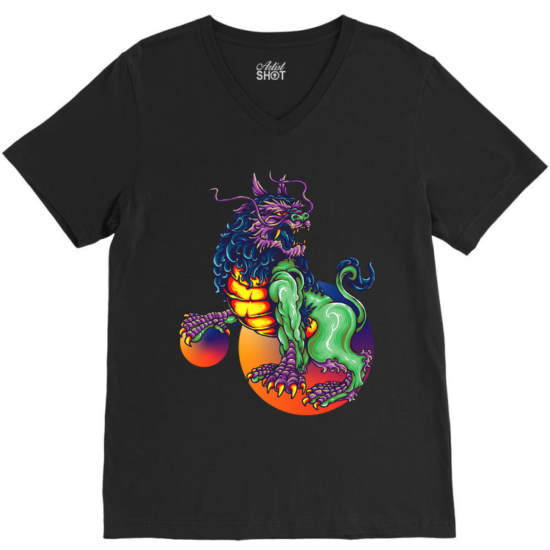 Retro Japan Dragon V-Neck Tee by kerrmanthez | Artistshot