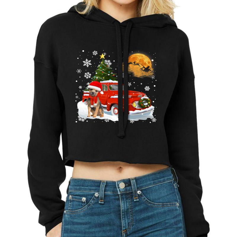 Border Terrier Vintage Red Truck Christmas Tree Pa Cropped Hoodie by AURRADILLARD | Artistshot