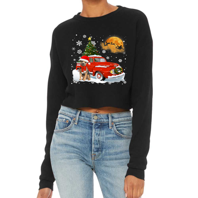 Border Terrier Vintage Red Truck Christmas Tree Pa Cropped Sweater by AURRADILLARD | Artistshot