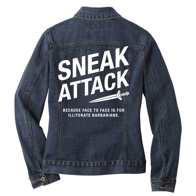 Rogue Sneak Attack Illiterate Barbarians Gaming 9 Ladies Denim Jacket by kubalgopinc | Artistshot