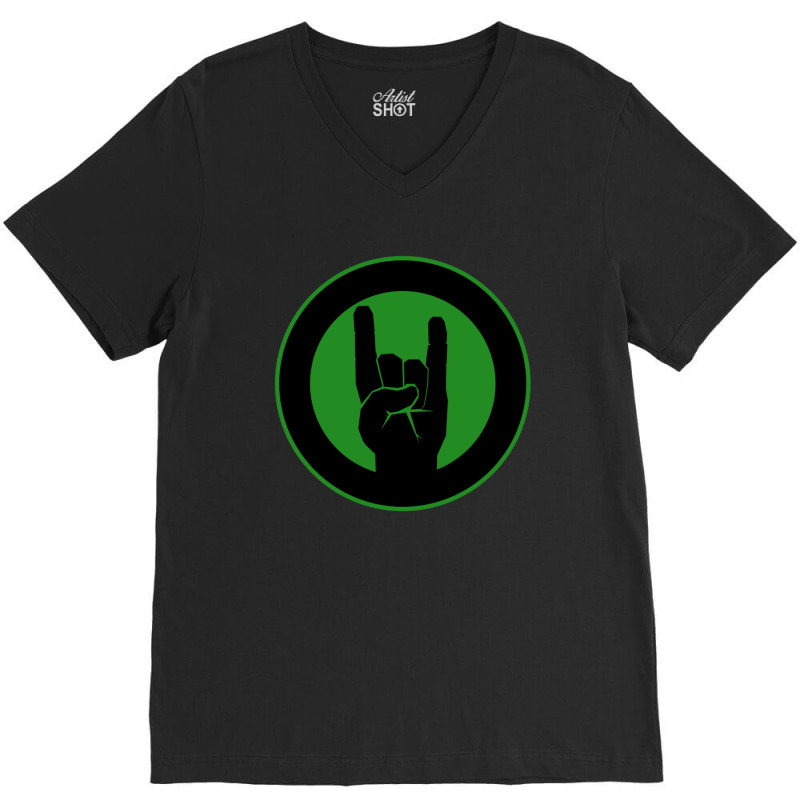 Heavy Metal Satan Horns Ring Black & Green V-Neck Tee by JOSERICARDOTORRES | Artistshot