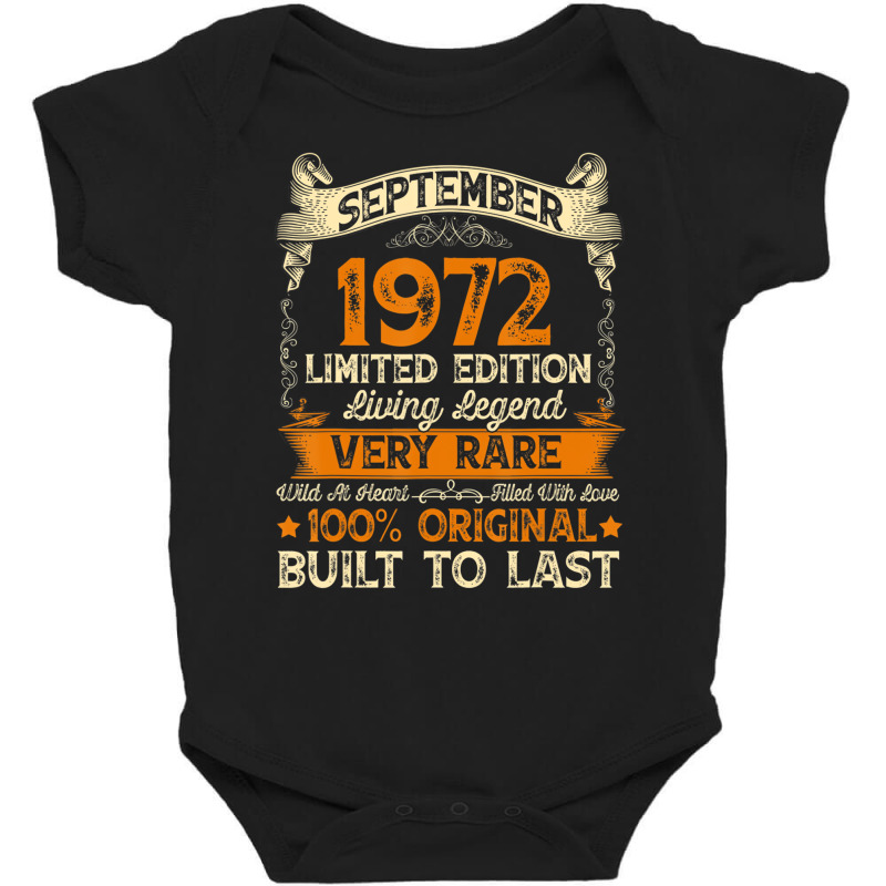 50 Year Old Gift September 1972 Limited Edition 50 Baby Bodysuit by fiddolamuf | Artistshot