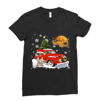 Brittany Vintage Wagon Red Truck Christmas Tree Pa Ladies Fitted T-shirt | Artistshot