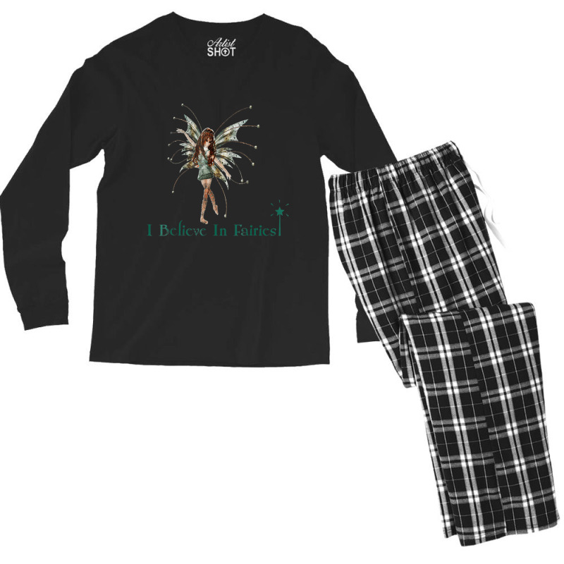 I Believe In Fairies T Shirt Beautiful Fairy With Men's Long Sleeve Pajama Set | Artistshot