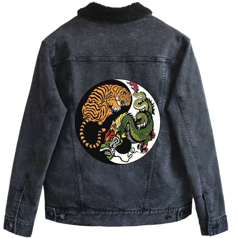 Tiger Dragon Yin Yang Symbol Beautiful Chinese Har Unisex Sherpa-lined Denim Jacket | Artistshot