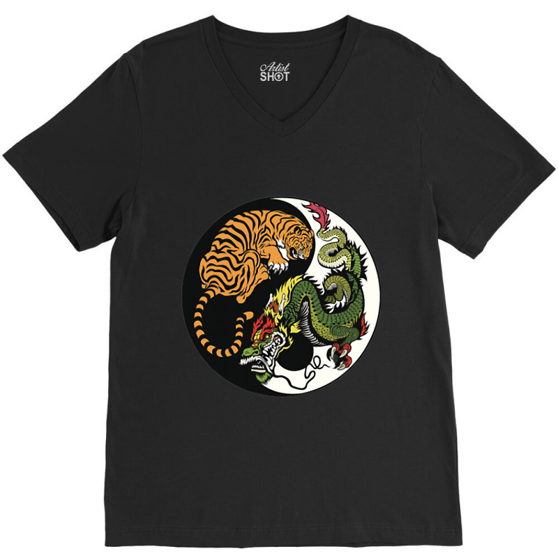 Tiger Dragon Yin Yang Symbol Beautiful Chinese Har V-neck Tee | Artistshot