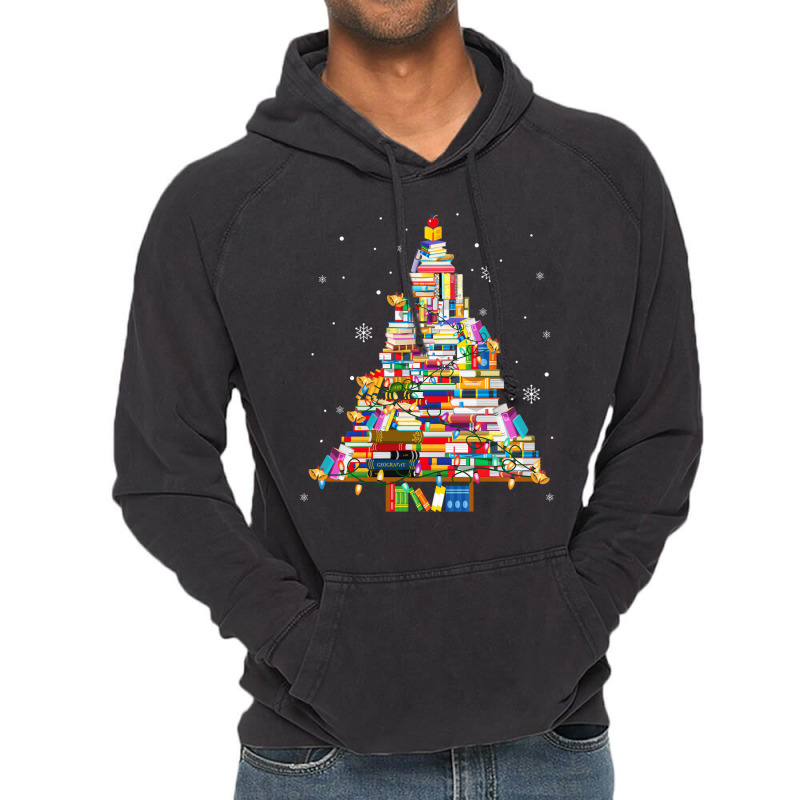 Christmas Library Tree Lights For Librarian And Bo Vintage Hoodie by miharax | Artistshot