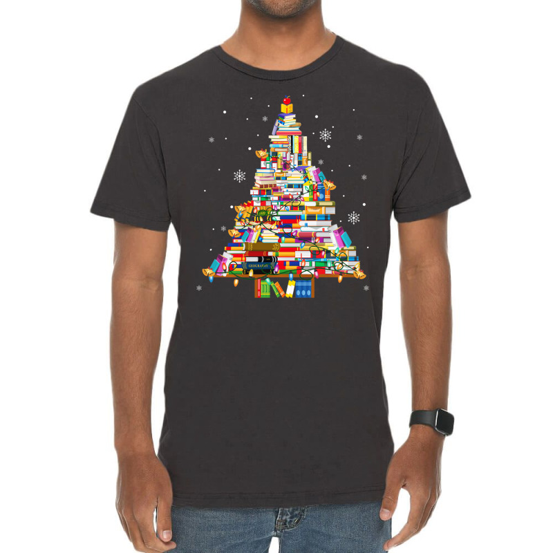 Christmas Library Tree Lights For Librarian And Bo Vintage T-Shirt by miharax | Artistshot