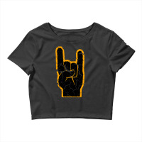 Heavy Metal Satan Horns Black & Orange Cracked Crop Top | Artistshot