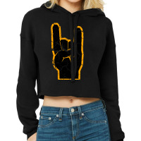 Heavy Metal Satan Horns Black & Orange Cracked Cropped Hoodie | Artistshot