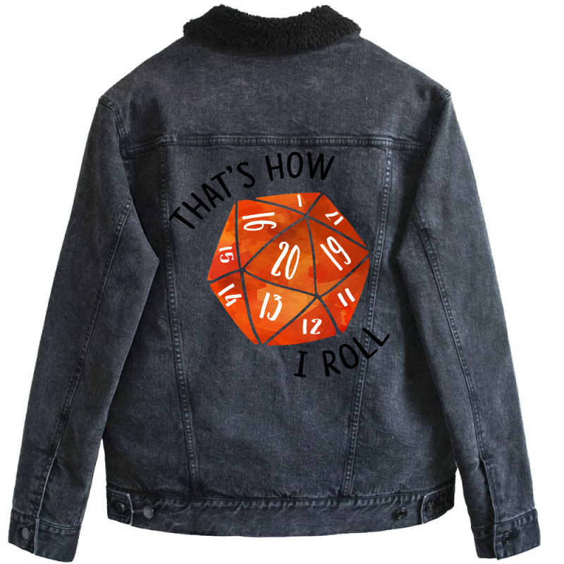 That's How I Roll Orange Watercolor D20 Dice Unisex Sherpa-Lined Denim Jacket by slavissweersq | Artistshot