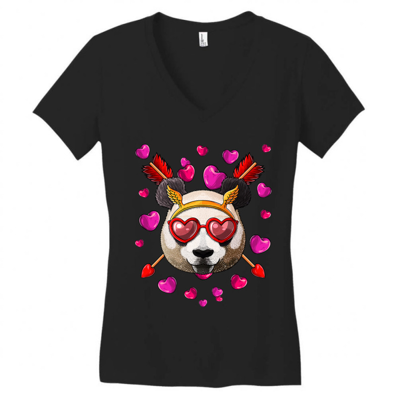 Panda Valentines Day Animal Face Heart Glass Love  Women's V-Neck T-Shirt by spreesgomez | Artistshot