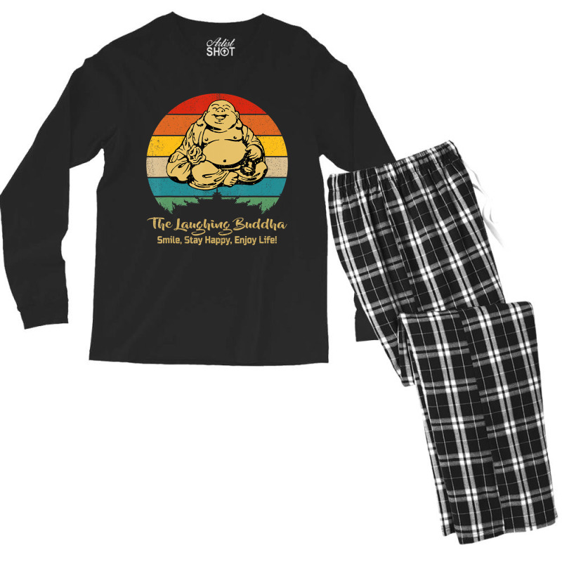 The Laughing Buddha Smiling Vintage Distressed Ret Men's Long Sleeve Pajama Set | Artistshot