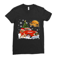 Cavoodle Vintage Wagon Red Truck Christmas Tree Pa Ladies Fitted T-shirt | Artistshot