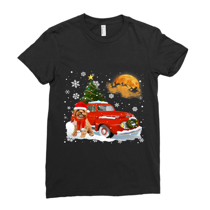 Cavoodle Vintage Wagon Red Truck Christmas Tree Pa Ladies Fitted T-Shirt by AURRADILLARD | Artistshot