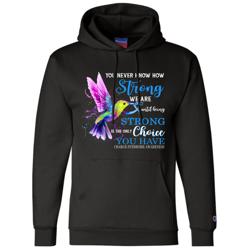 Charge Syndrome Awareness Blue Strong Hummingbird Champion Hoodie | Artistshot