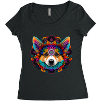 Corgi Dog Face Colorful Mandala Rainbow Yoga Patte Women's Triblend Scoop T-shirt | Artistshot