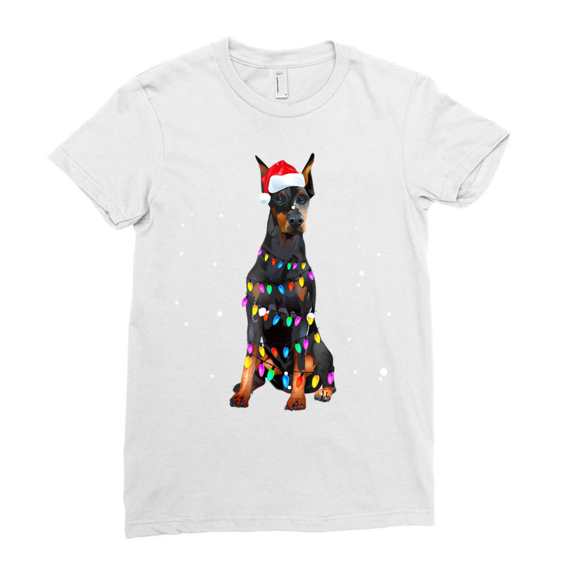 Christmas Lights Doberman T Shirt Cute Gifts For D Ladies Fitted T-Shirt by imelde | Artistshot