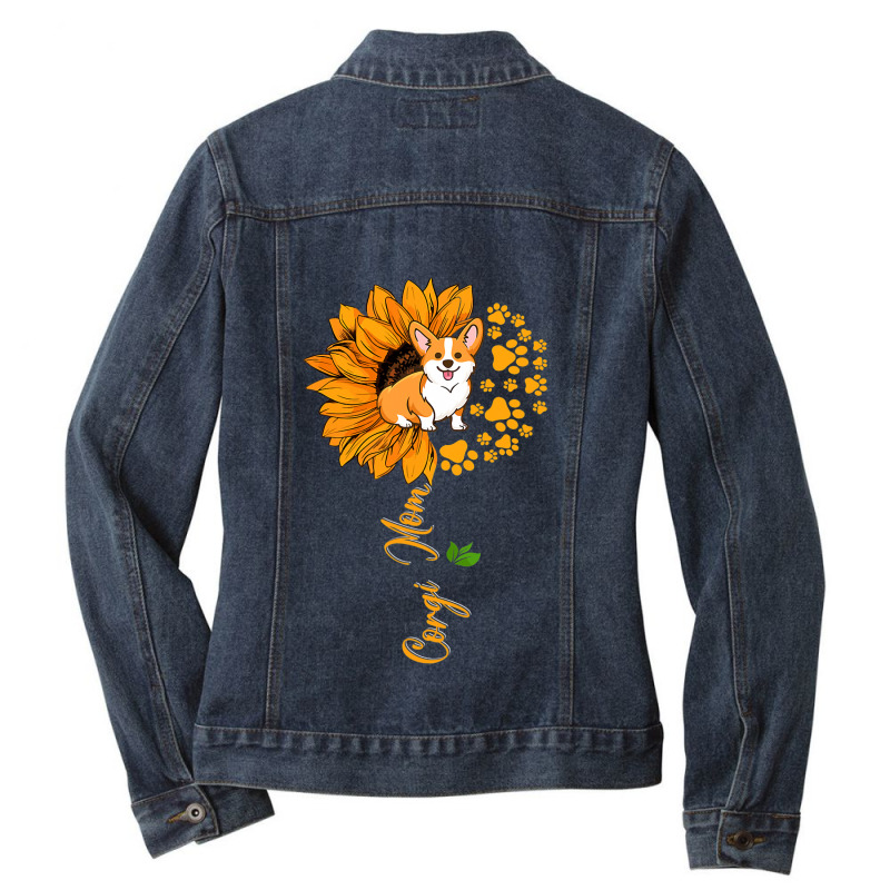 Corgi Mom Cute Sunflower Corgi Dog Lover Mothers D Ladies Denim Jacket by DEBORAHBOURSSIQUOT | Artistshot