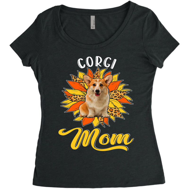 Corgi Mom Leopard Sunflower Dog Lover Happy Mother Women's Triblend Scoop T-shirt by DEBORAHBOURSSIQUOT | Artistshot